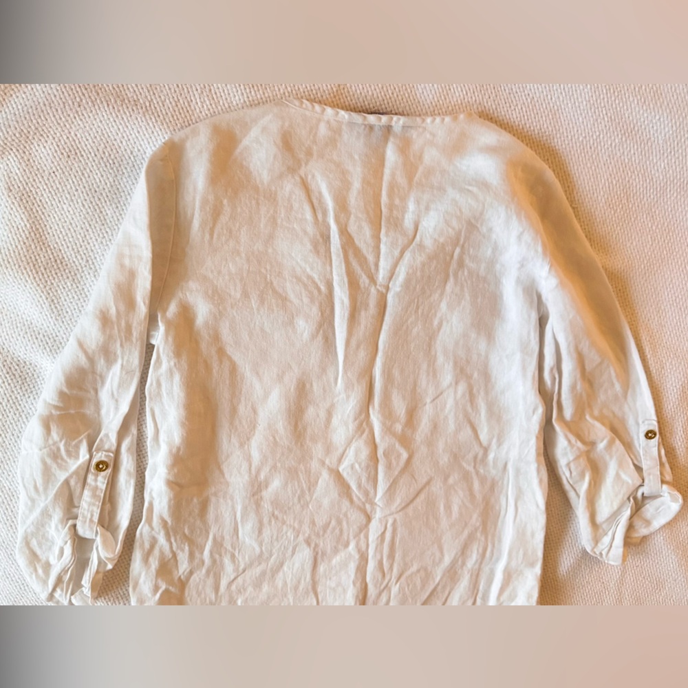 ELLEN TRACY White Linen Lace-Up Blouse Women’s Top - Picture 10 of 13